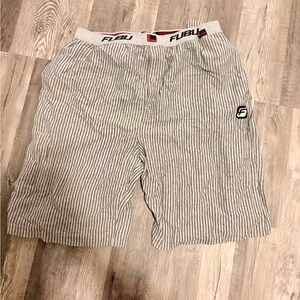 90s FUBU Men's Black and White Striped Shorts